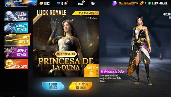 Free Fire: guía para obtener el paquete Princesa de la Duna en el Oro Royale