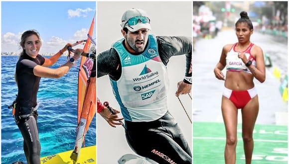 María Belen Bazo y Stefano Peschiera son deportistas de vela; mientras que Kimberly García se desempeña en la marcha atlética, modalidad 20 km. (Foto: Instagram y GEC)
