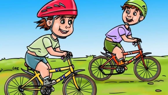 Encuentra el error en la imagen de los niños en bicicleta cuanto antes (Foto: Facebook).
