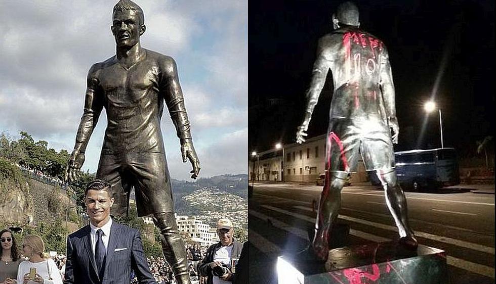 Antes y después de la estatua de Cristiano Ronaldo en Madeira. (Difusión).