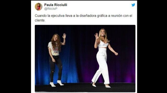 Las burlas a Shakira por su outfit sencillo frente a una elegante Jennifer López en la conferencia de prensa del Super Bowl 2020. (Foto: Redes sociales)