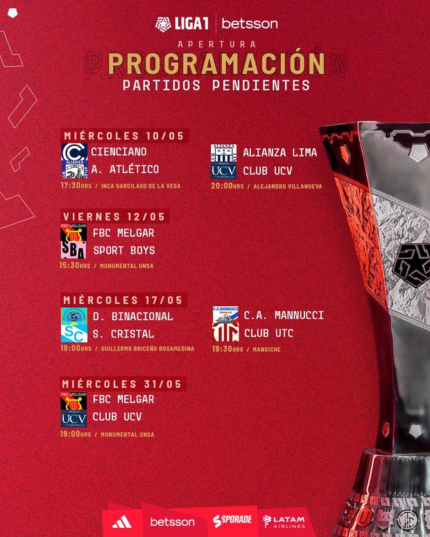 Así se jugará los partidos pospuestos en el Torneo Apertura 2023. (Imagen: Liga 1)