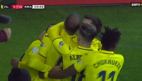 Etienne Capoue anotó el 1-0 de Villarreal vs. Real Madrid, por Copa del Rey. (Captura: ESPN)