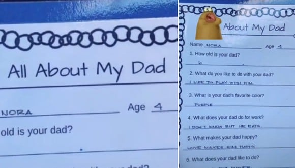 Un padre llamó la atención en Internet con su reacción al leer lo que su pequeña hija escribió sobre él en una tarea escolar. (Foto: @dadrealbad / TikTok)