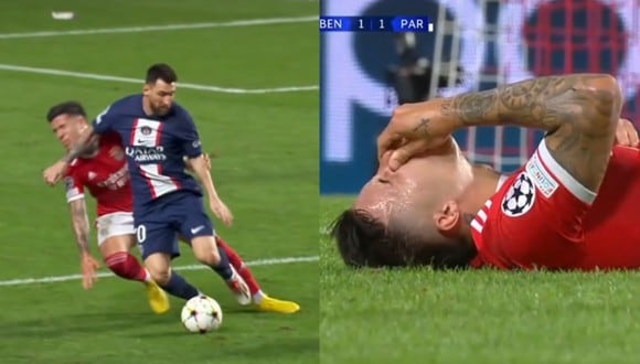 El codo de Lionel Messi impactó con el rostro de Enzo Fernández, pero para el árbitro no hubo falta. (Foto: Captura ESPN)