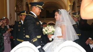 ¡Que vivan los novios! Inés Melchor se casó con teniente de la Policía Nacional en la Catedral de Huancayo