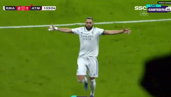 Karim Benzema anotó el 2-1 del Real Madrid vs. Atlético Madrid. (Captura: SSC Sports)