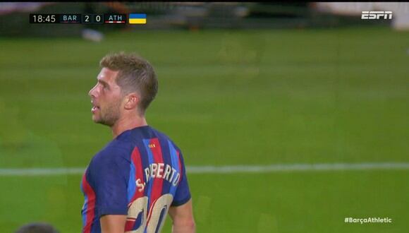 Sergi Roberto marcó el 2-0 del Barcelona. vs. Athletic Club por LaLiga Santander. (Foto: Captura de ESPN)