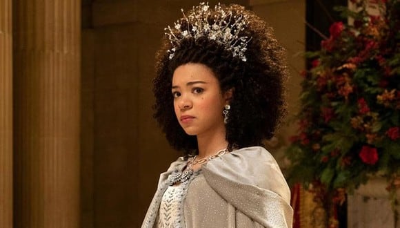 India Amarteifio como la joven reina Charlotte en “La reina Charlotte: Una historia de Bridgerton” (Foto: Netflix)