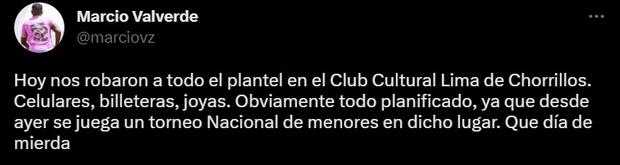 Marcio Valverde se pronunció tras el robo que sufrieron los jugadores de Sport Boys. (Imagen: Captura de Twitter)