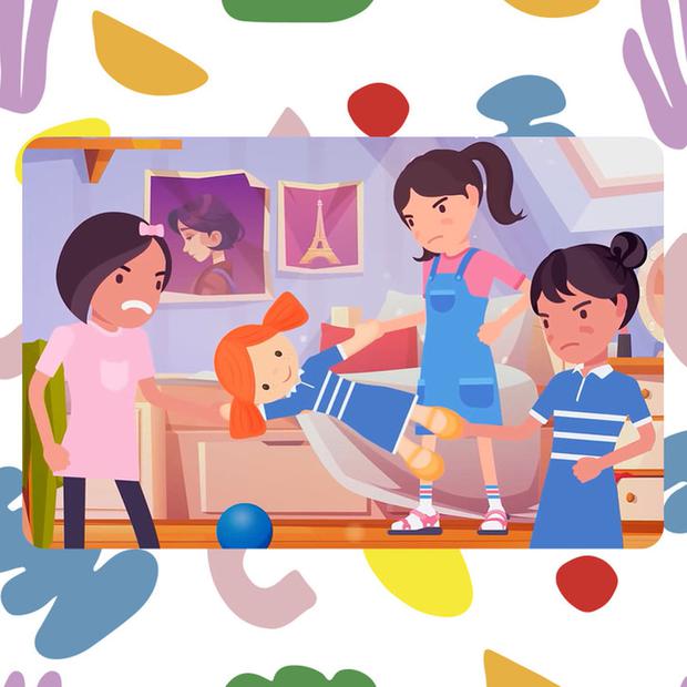 En esta ilustración se logra ver la habitación de una casa, donde están tres niñas y una muñeca. (Foto: genial.guru)