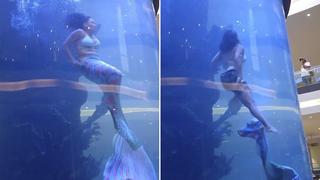 Viral: mujer disfrazada de sirena casi se ahoga en un acuario 