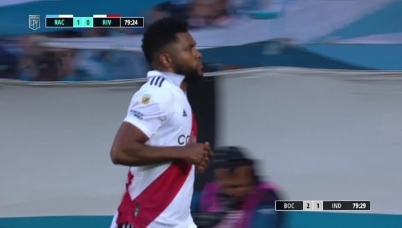 Gol de Miguel Borja para el 1-1 en Racing vs. River Plate.  (Captura: ESPN)