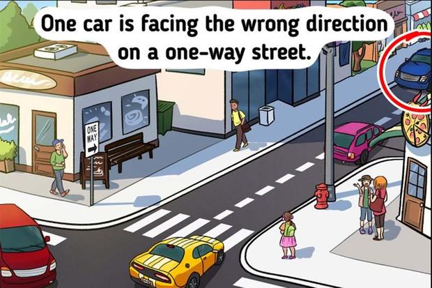Aquí te mostramos el error en la imagen. Este consiste en que hay dos carros en distintas dirección en una calle de solo una dirección.| Foto: genial.guru