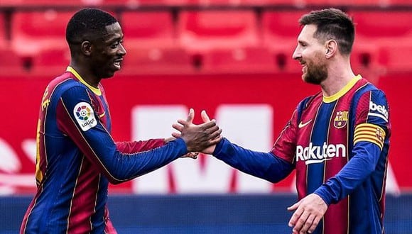 Lionel Messi y Ousmane Dembélé marcaron los goles del triunfo del Barcelona. (Twitter Barcelona)