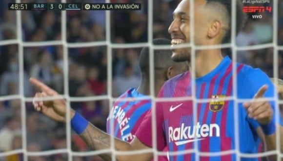 Aubameyang anota el 3-0 del Barcelona vs Celta por LaLiga. (Fuente: ESPN)
