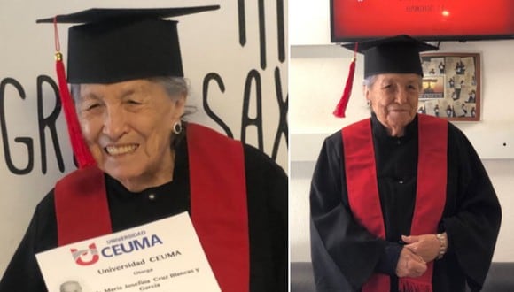 En esta imagen se aprecia a la abuela de 93 años muy contenta por haberse graduado de la universidad. (Foto: @RsMaricruz / Twitter)