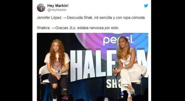 Las burlas a Shakira por su outfit sencillo frente a una elegante Jennifer López en la conferencia de prensa del Super Bowl 2020. (Foto: Redes sociales)