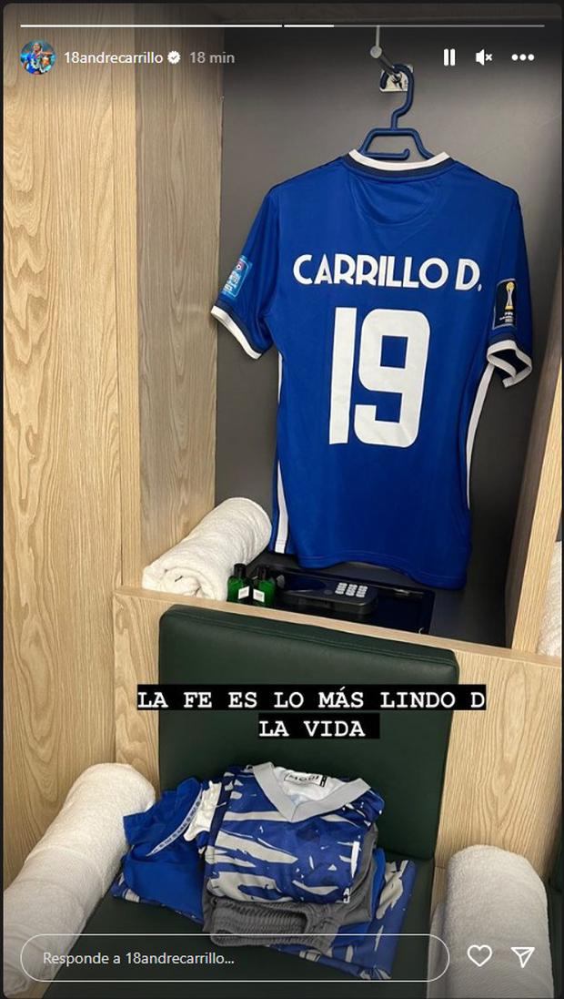 El mensaje de André Carrillo en su cuenta de Instagram previo a la final del Mundial de Clubes. (Foto: Instagram / André Carrillo)