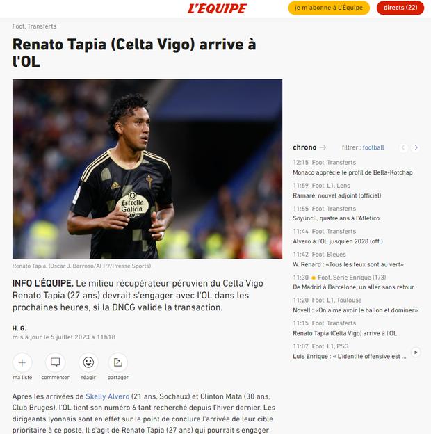 Renato Tapia tiene encaminada su llega a Olympique de Lyon. (Imagen: Captura)