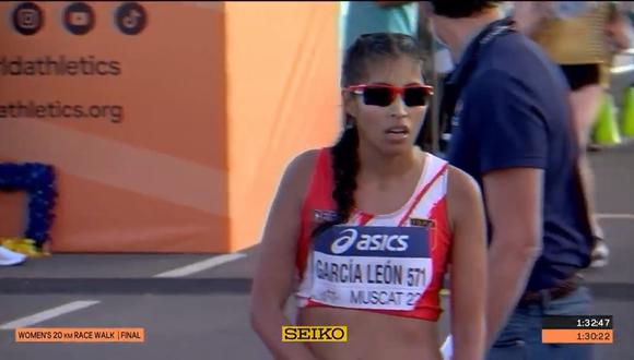 Kimberly García quedó en la tercera posición en la categoría de 20km. (Foto: captura de pantalla - World Athletics)