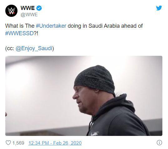 Twitter de WWE sobre la presencia de The Undertaker en Arabia Saudita. (Captura Twitter)