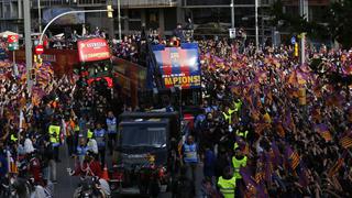 El doblete español ya está: los festejos del plantel del Barcelona en el rúa por Cataluña [FOTOS]