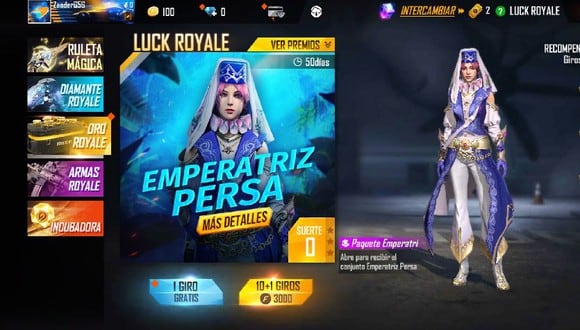 Free Fire: guía para tener gratis el atuendo Emperatriz Persa del Luck Royale