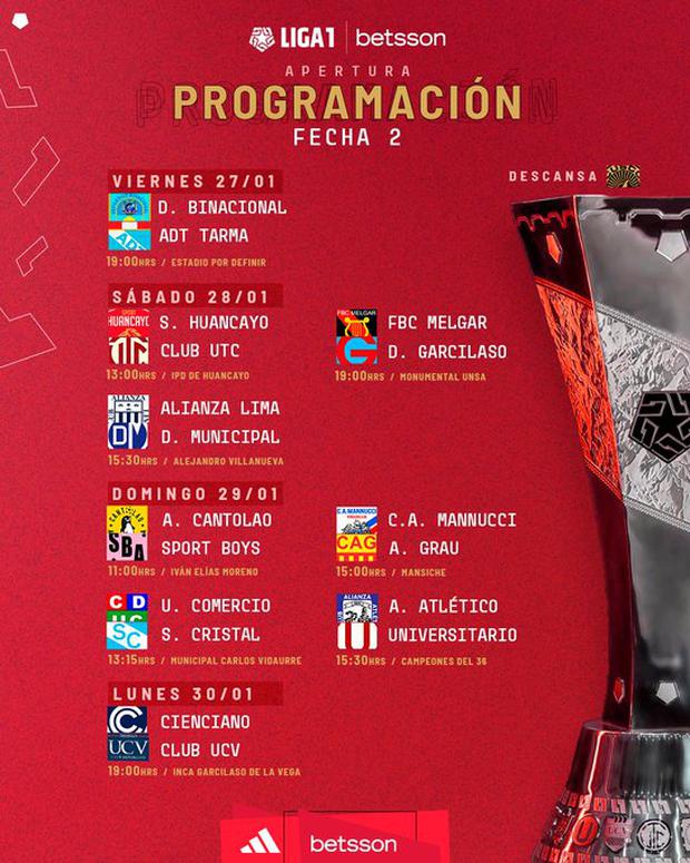 Programación de la fecha 2 del Torneo Apertura de la Liga 1 2023. (Imagen: Liga 1)
