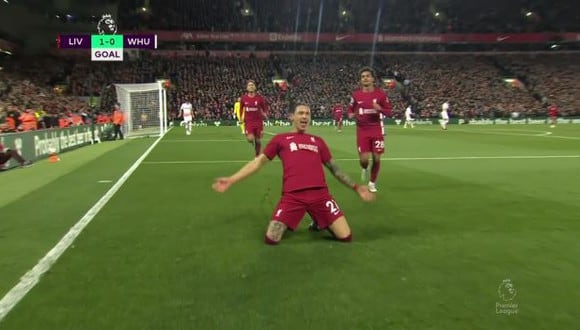 Gol de Darwin Núñez para el 1-0 de Liverpool vs. West Ham por Premier League. (Foto: ESPN)