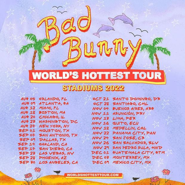Estas son las fechas y plazas del nuevo tour de Bad Bunny en este 2022. (Foto: Twitter)