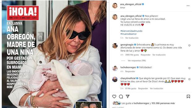 Ana Obregón tuvo una niña llamada Ana, quien nació el 20 de marzo en el Memorial Regional Hospital de Miami (Foto: Ana Obregón/ Instagram)
