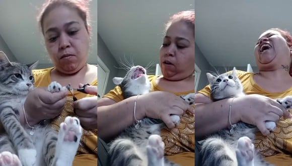 Una mujer y su gato conquistan las redes con un divertido video viral. | Crédito: @sexythickbone79 / TikTok.