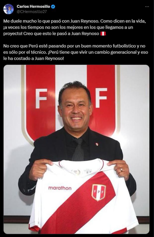 Carlos Hermosillo y su mensaje, tras la salida de Juan Reynoso de la Selección Peruana. (Foto: Twitter)
