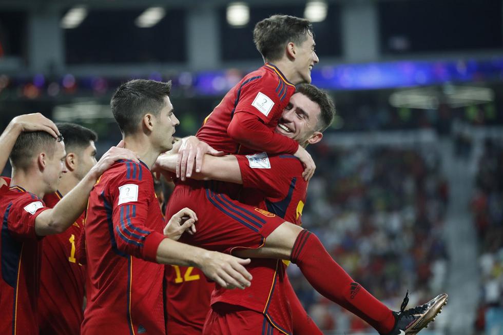 Los jugadores de la selección de España celebrando el gol de Gavi: fue el 5-0 sobre Costa Rica. (Foto: GEC/Daniel Apuy)