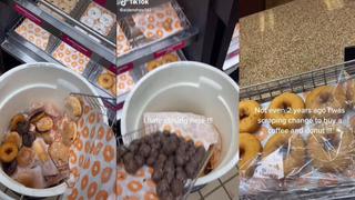 ¡Increíble! Exponen a reconocida multinacional botando a la basura cientos de donas que no se vendieron en el día