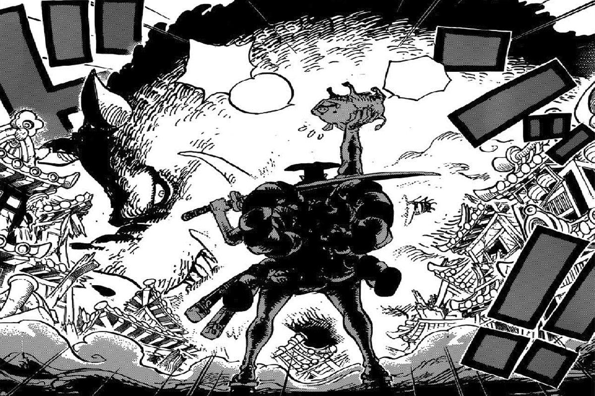 Kozuki Oden provocando al Dios Montaña con su cachorro (Foto: Shueisha)
