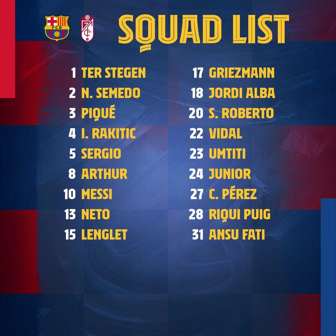 Los convocados del Barcelona para el duelo ante Granada. (Foto: FC Barcelona)