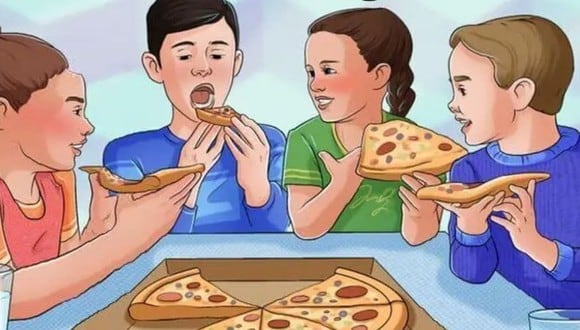 Pon a prueba tus habilidades participando en este acertijo visual que te pide encontrar el error en este grupo de personas comiendo pizza. | Crédito: Timeless Life / smalljoys.tv