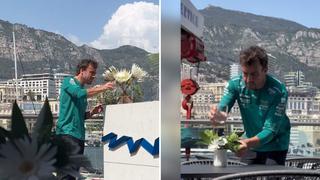 Fernando Alonso riega, huele y mima flores previo al Gran Premio de Mónaco