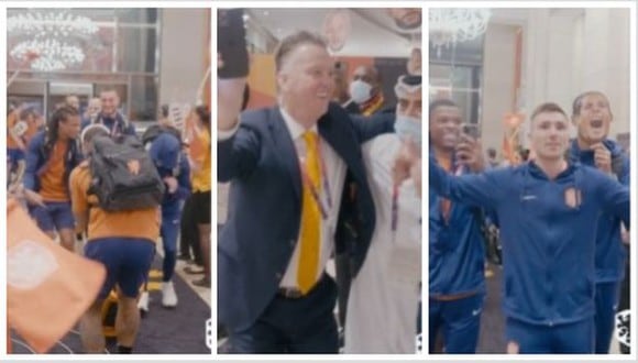 La celebración de Van Gaal y compañía tras clasificación a cuartos de final del Mundial. (Foto: Captura de Twitter)