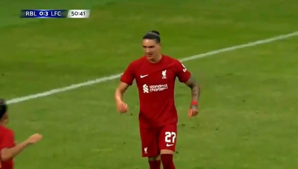 Por partida doble: goles de Darwin Núñez para el 3-0 en el amistoso de Liverpool vs. Leipzig. (Twitter)