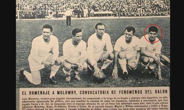 Enrique Collar, mítico jugador del Atlético de Madrid, vistiendo la camiseta del Real Madrid