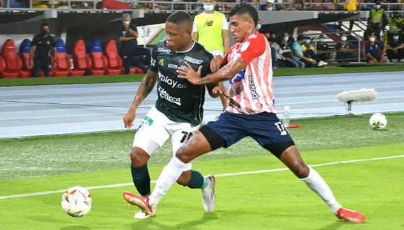 Junior y Deportivo Cali empataron 2-2 en el Estadio Metropolitano por los cuadrangulares semifinales de la Liga BetPlay 2021. (Foto: Prensa Dimayor)