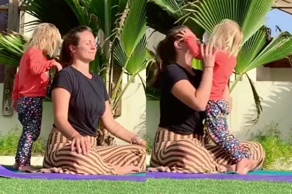 Foto 1 de 5: Un video viral protagonizado por una madre que no puede hacer yoga por su hija te robará más de una sonrisa. Desliza hacia la derecha para conocer más de la historia. (Crédito: Yoga Girl en Facebook)