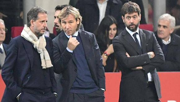 El presidente de la Juventus, Andrea Agnelli, el vicepresidente Pavel Nedved, el ex director deportivo Fabio Paratici se encuentran en el ojo de la tormenta. Foto: Reuters