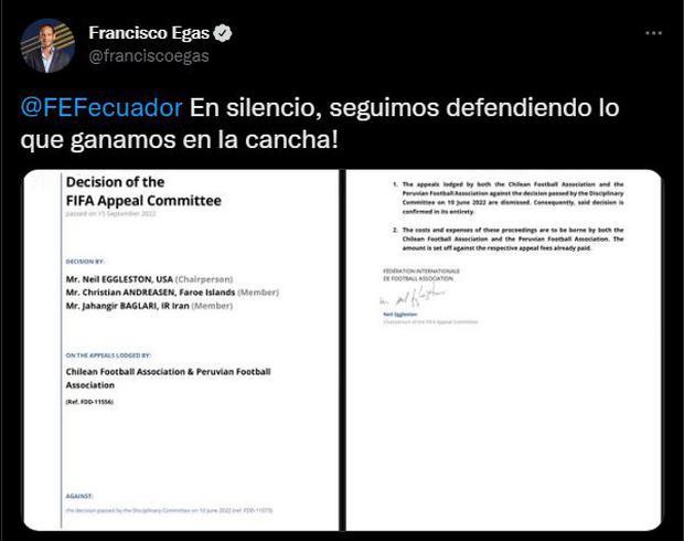 Francisco Egas publicó un breve mensaje en sus redes sociales acerca del caso de Byron Castillo.
