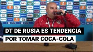 Coca Cola en la Euro: DT de Rusia tomó gaseosa en plena conferencia