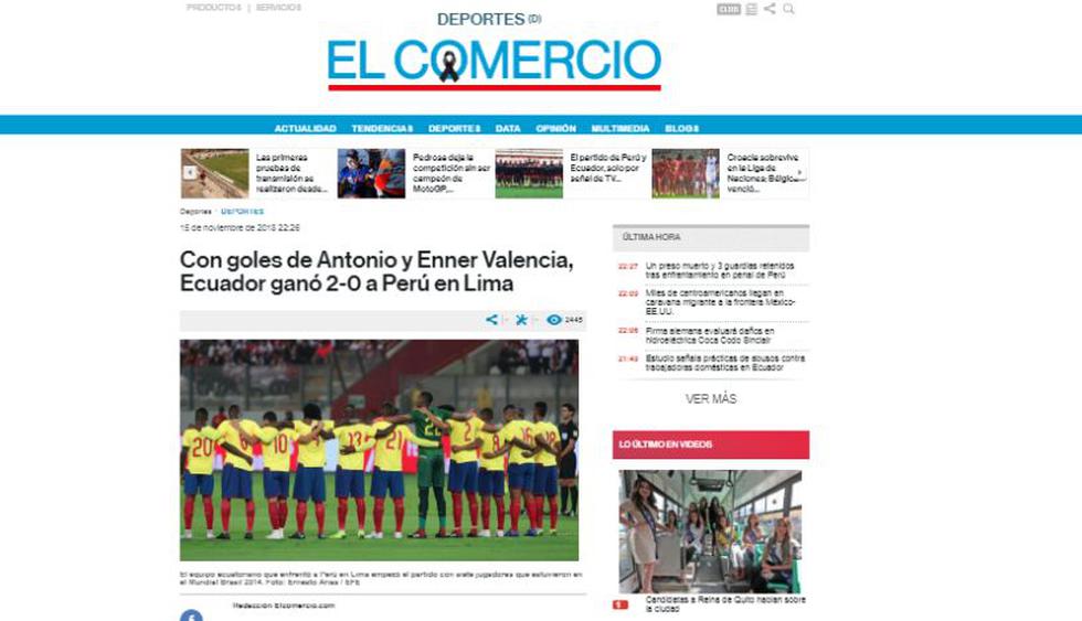 Perú vs. Ecuador: Así informó la prensa internacional la derrota de la bicolor | Foto: El Comercio - Ecuador