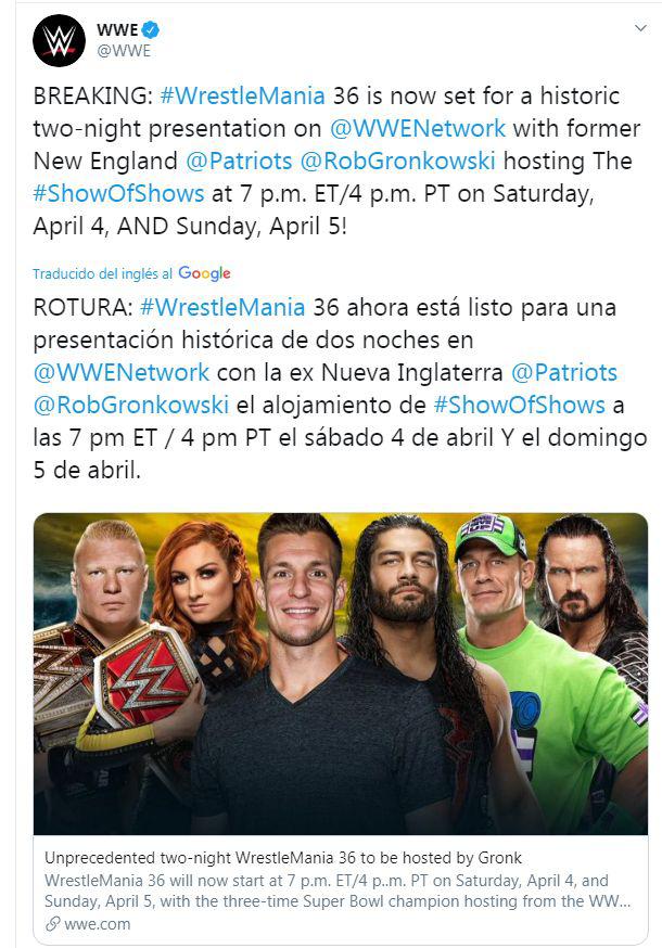 Comunicado oficial de WWE sobre WrestleMania 36. (WWE)